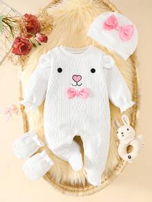 Conjunto de 3 piezas con oso lindo de otoño, conjunto de ropa para bebé recién nacido - Beis - Ver 2