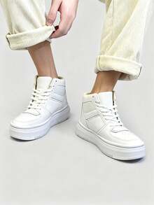 Tenis para hombre transpirable alta calidad punta redonda con cordones suela gruesa antideslizante estilo deportivo cancha tenis - Blanco - Ver 2