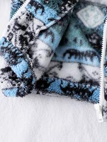 SHEIN Infant/Toddler Boys' Geometric Pattern Fleece Zip-Up High Collar Jacket, Suitable For Daily Wear, Outings, And Travel - Multicolor - View 7