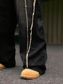 AXEPEAK Quần jean ống rộng dáng rộng, túi rách cho nam cỡ lớn - màu đen - Xem 4