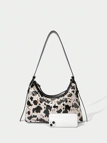 SHECARRY Women's Cow Pattern Zipper Design Fashion Casual Shoulder Bag - Multicolor - View 4