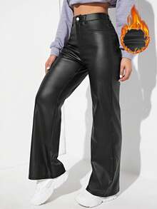 SHEIN MOOSTA Women's Solid Color Straight Leg Pants, Fashionable And Versatile, Autumn/Winter