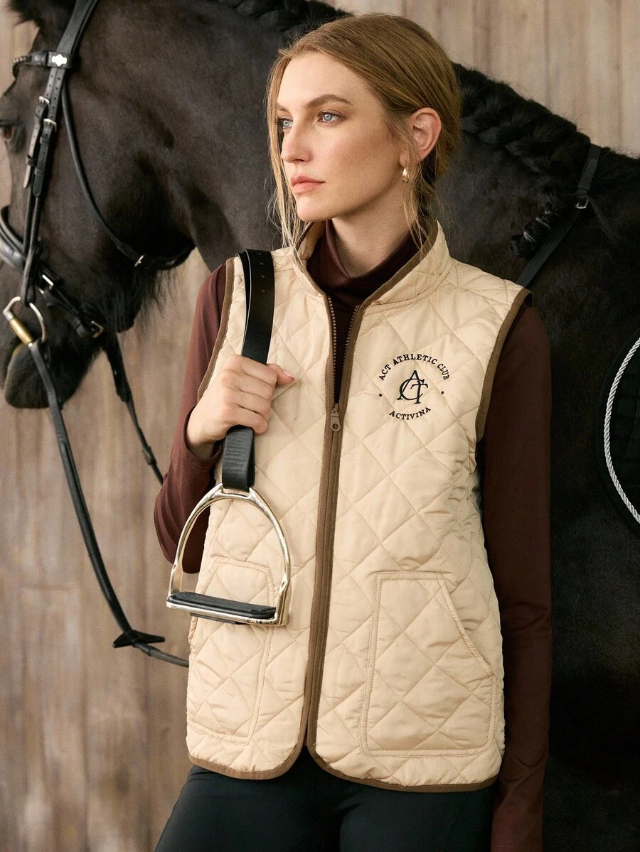 Activina 女士加厚绗缝运动背心 - 棕色 - 查看 1