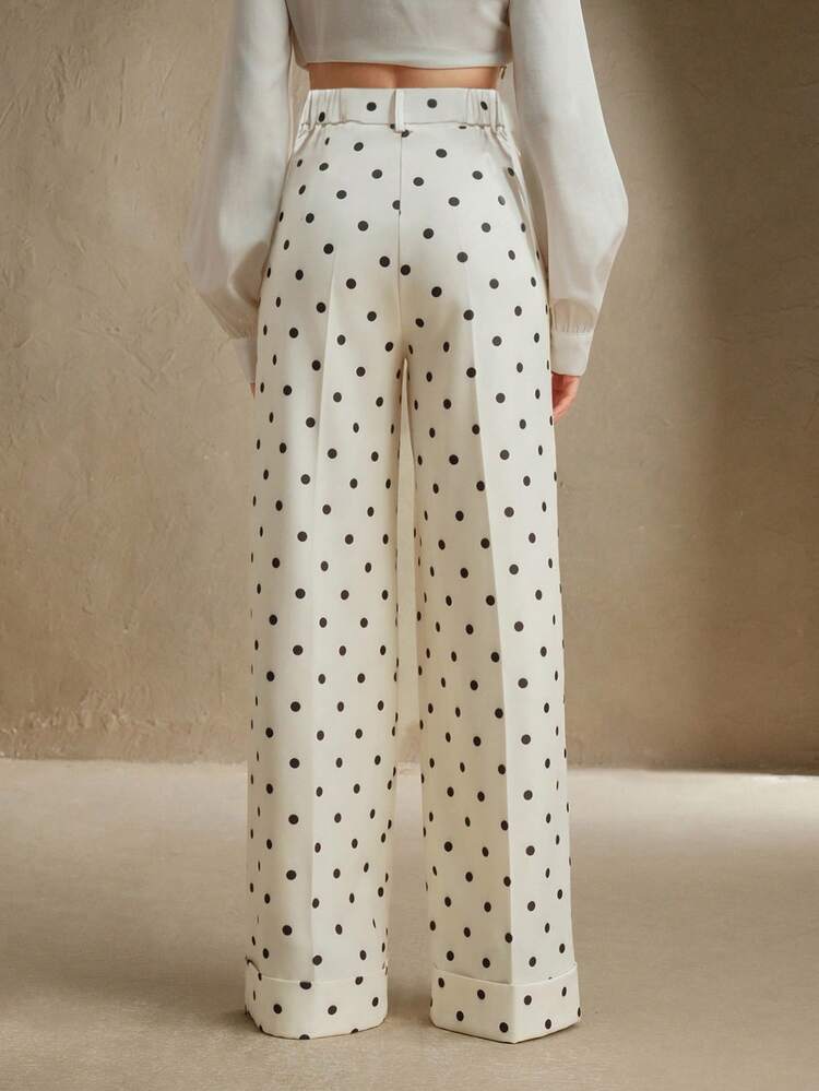 Anewsta Essential Urban Commuter Polka Dot High Waist Drape Casual Women's Suit Pants, Suitable For Spring, Summer, Festival, Holiday, Vacation, Elegant, Business Casual