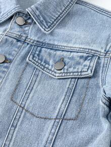 Tween Boy Enfärgad Knapp Framficka Långärmad Jeansjacka Och Kappa