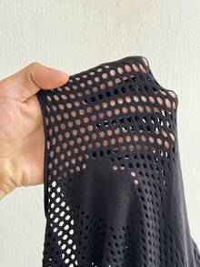 NU&NOW 大码女式性感渔网透视弹力长裙，秋季 - 黑色 - 查看 6