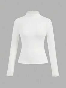 SHEIN EZwear Bộ 2 áo thun dài tay bó sát màu nâu và trắng, thời trang thu đông - Nhiều màu - Xem 8