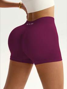 Core Rhythm 1 件红色腰带运动短裤，无缝针织高弹力舒适瑜伽、健身、户外运动 - 中紫紅色 - 查看 6