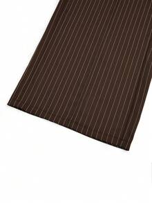 SHEIN Sweetro 复古美式条纹宽松女士西装裤 - 咖啡棕 - 查看 7