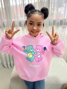 SHEIN X Care Bears Felpa con cappuccio oversize con stampa orso carina per ragazze pre-adolescenti, casual e versatile per uso quotidiano