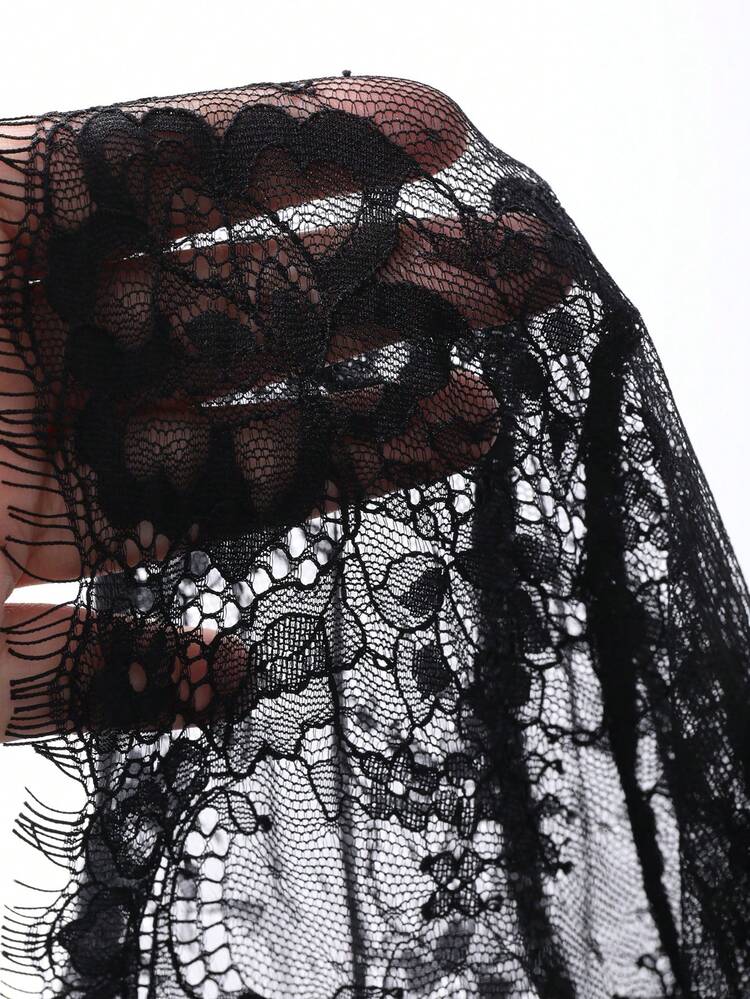 Lace Patchwork Mid-Length Dress For Women, Suitable For Date Night