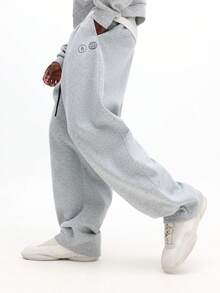 SUMWON Pantalones de chándal rectos con cintura con cordón, ropa de estar por casa informal, pantalones tipo jogger con bolsillos laterales lisos - Gris Claro - Ver 1