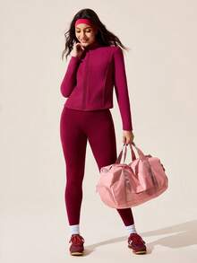 Dewbera Áo khoác thể thao cổ đứng màu trơn thường ngày, Thu/Đông - Màu Đỏ Sâu - Xem 4