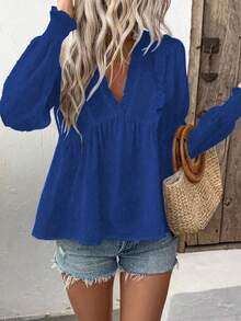 Breezaya Women's Deep V-Neck Puff Sleeve Cutout Blouse