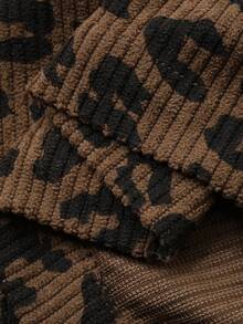 Dazy Plus Leopard Print Mini A-Line Skirt With Elastic Waist, Corduroy Fabric, Autumn/Winter - Brown - View 3