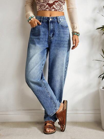 EMERY ROSE 여성용 루즈핏 스트레이트 레그 포켓 캐주얼 다용도 청바지