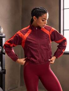 Powerista Women's Contrast Color Raglan Sleeve Casual Thermal Lined Sports Jacket - Purple - View 7