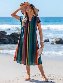 Sylviya 女士中长休闲连衣裙，时尚简约，适合日常穿着 - 彩色 - 查看 3