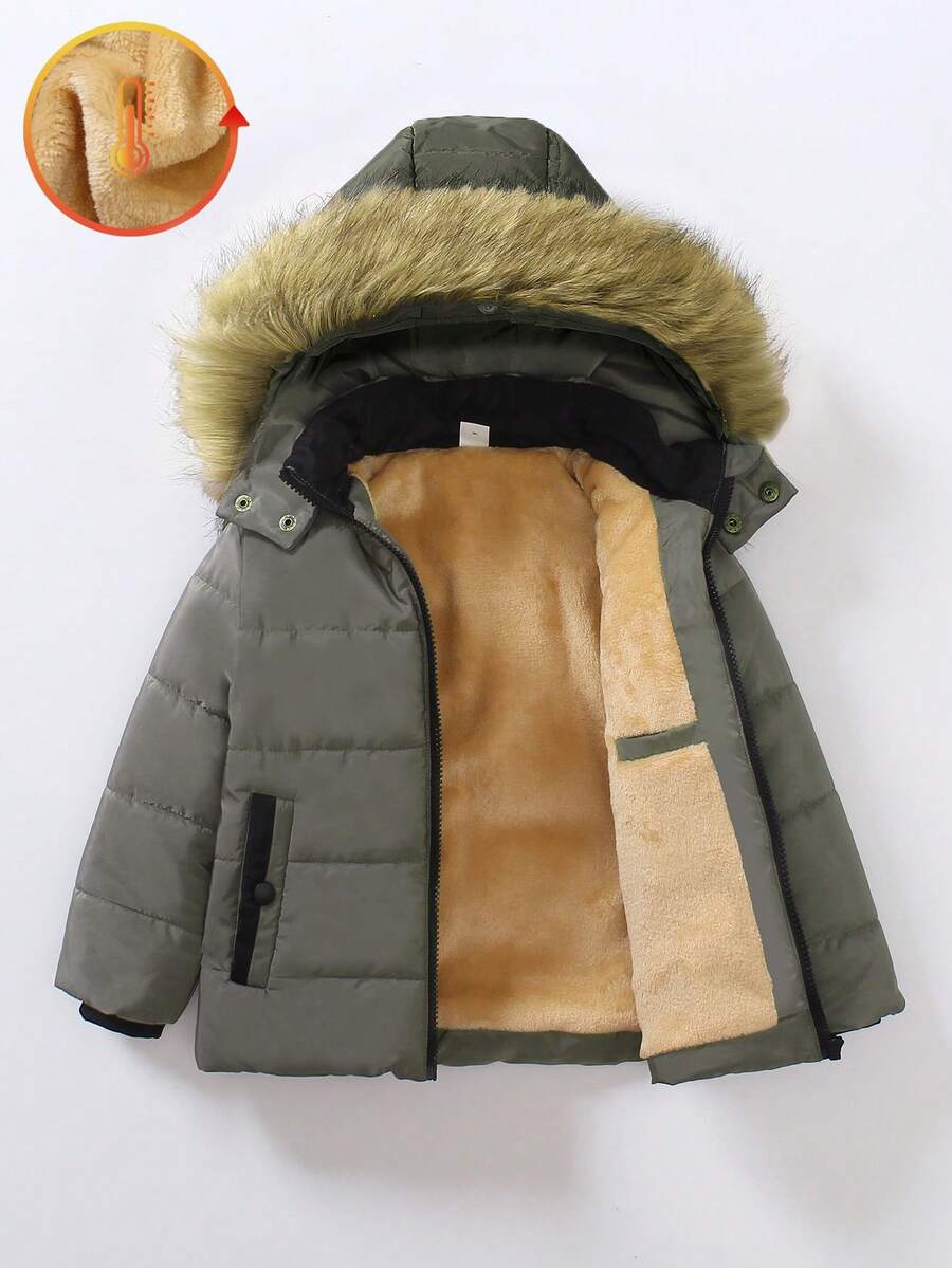 SHEIN Explorewe 2pcs/Set Young Boy Thermal Lined Windproof Hooded Padded Coat, Warm Padded Coat With Pockets Young Boy Winter Coattoddler Winter Coat BoyYoung Boys Coat WinterYoung Boys Coatbaby Boy Winter Coat - Grey - View 1