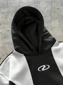 AXEPEAK Herren Kontrast-Farbblock Langarm Lässig Modisch Street Hoodie Sweatshirt - Weiss - Übersicht 3