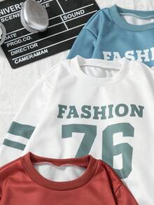 SHEIN Explorewe Bộ 6 món đồ thể thao thường ngày phong cách đường phố dễ thương cho bé trai, áo nỉ in chữ số 76 và quần dài, trang phục phù hợp mặc hàng ngày, đi học, hoạt động ngoài trời, thể thao, mùa xuân và thu, 8-12 tuổi - Nhiều màu - Xem 6