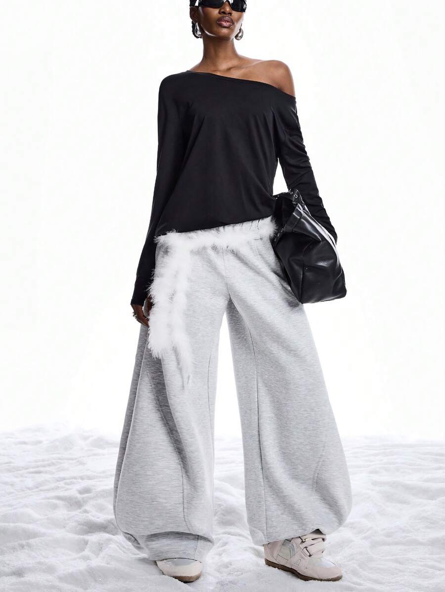 LYSMO Pantalones de chándal con cintura curva para mujer, para otoño/invierno - Gris Claro - Ver 1