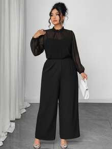 Auvina Bộ đồ liền thân dệt kim cỡ lớn thanh lịch, thoải mái cho mùa thu đi làm dành cho nữ - màu đen - Xem 3