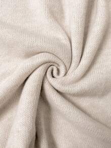 Nubod 大码休闲纯色金色纽扣波浪领长袖开衫 - 杏色 - 查看 3