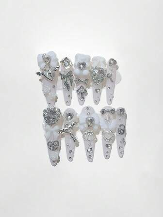 Anime 10 pezzi Adesivi per unghie Y2K carini a forma di cuore, stella, fiocco, ala con nastro