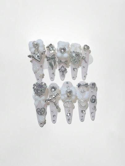 Anime 10pcs Y2K Cute Heart, Star, Bow, Wing Nail Art Stickers With Tape