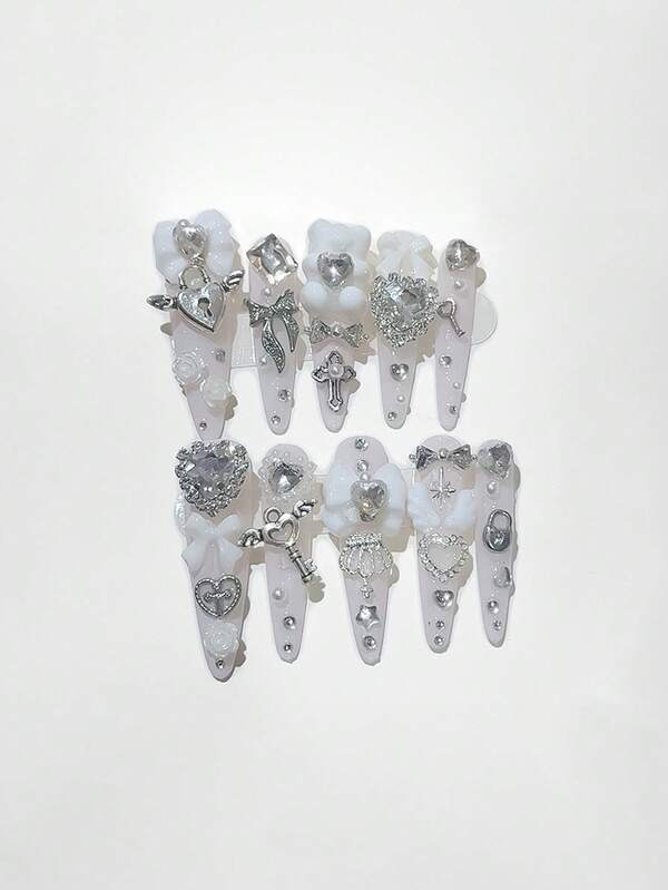 Anime 10pcs Y2K Cute Heart, Star, Bow, Wing Nail Art Stickers With Tape