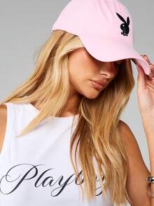 Missguided x Playboy Bunny Embroidered Baseball Cap Curved Brim Dad Hat Casual Streetwear Adjustable