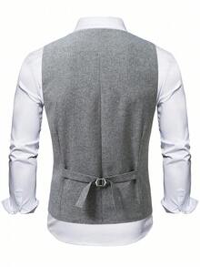 Manfinity Mode Men's Casual/Business Single Breasted Suit Vest, Men's Formal Wear, Men's Vest Casual, Suitable For Daily Commuting Men's Daily Casual Summer Vacation Wear, INS Best Seller, Perfect For Going Out And Daily Wear, With Button Closure, Creating A Fashionable And Versatile Look. It Is A Great Gift For Your Boyfriend Or Husband. Business Casual Wear Men's Suit Vest Daily Casual Wear Men Suit Vest Men Waist Coat Men Sleeveless, Old Money Style - Grey - View 3
