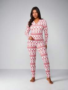 Missguided x Playboy Bộ đồ Giáng sinh cài nút kèm quần legging - Đỏ và trắng - Xem 2