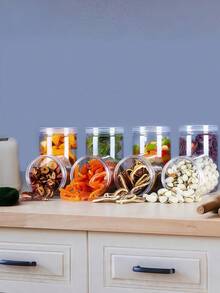 10 lọ nhựa trong suốt có nắp | Hộp tròn kiểu Mason có thể tái sử dụng đựng trái cây khô, mật ong, các loại hạt và đồ dùng nhà bếp - Trong sáng - Xem 4