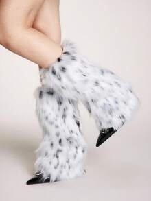 ROMWE Grunge Punk 1pair Leopard Print Stylish And Warm Leg Warmers For Women - Black and White - View 2