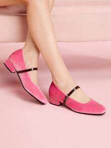 CUCCOO DOLLMOD Low Chunky Heel Mary Jane Retro Cheongsam Style Pumps For Women - Pink - View 5