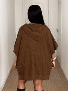 Maweii Große Größen einfarbiger, lässig locker sitzender Sweatshirt - Braun - Übersicht 2