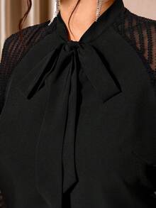 EMERY ROSE Áo sơ mi thường ngày cỡ lớn với vải lưới chắp vá, thích hợp để đi làm và dạo phố, Xuân/Thu/Đông - màu đen - Xem 3