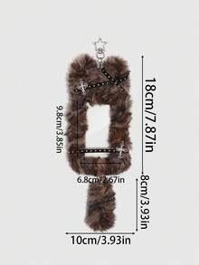 ROMWE Kawaii 1 件可爱豹纹毛绒猫钥匙扣、朋克铆钉装饰卡夹、Y2K 偶像 3 英寸卡片装饰包饰 - 棕色 - 查看 2