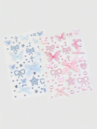 Kawaii 1pc Lace Bow, Heart, Star, Cross, Diamond Glitter & Jewel Decor Sticker