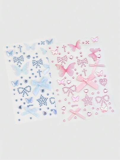 Kawaii 1pc Lace Bow, Heart, Star, Cross, Diamond Glitter & Jewel Decor Sticker