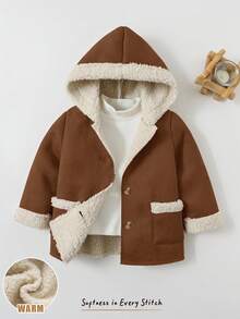 Cozy Pixies Baby Girl Suede Thermal Lined Contrast Color Long Sleeve Hooded Cardigan, Casual & Versatile In Fall/Winter - Coffee Brown - View 10