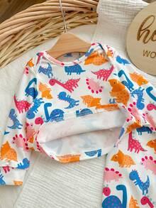 SHEIN 新生女婴休闲可爱卡通图案针织长袖睡衣套装 - 彩色 - 查看 6