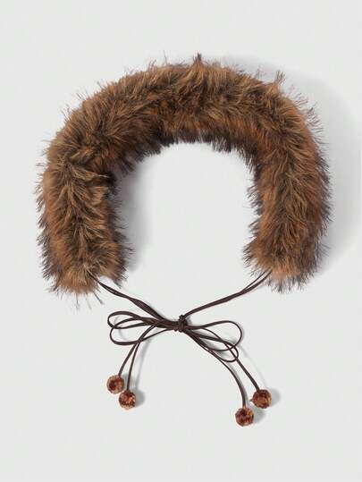 J-Fashion 1pc Women's Leopard Print Fuzzy Decor Western Boho Fringe Waist Tie Dress/Jeans Accessory, Versatile For Daily Wear