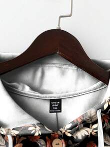 EMERY ROSE 大码女式部分纽扣连帽抽绳休闲全身印花衬衫 - 彩色 - 查看 3