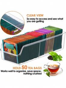 1-Piece Tea Bag Storage Box, Tea Bag Storage Box, Transparent Storage Rack, Tea Bag Storage Box, Sugar Bag, Coffee Bag, Spice Bag, Multi-Functional Plastic Storage Box, 2-Compartment Desktop Storage Box, Cabinet, Countertop, Food Storage Room Storage Box - Clear - View 11