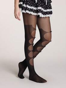 ROMWE Grunge Punk 1件装不对称性感丝袜/连裤袜/打底裤（女士款） - 黑色 - 查看 5