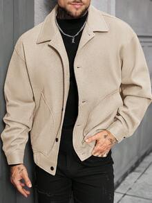 Manfinity Homme 男士时尚休闲单排扣长袖大衣，秋季/冬季 - 杏色 - 查看 5