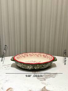 Cirelle Bandeja de cerámica vintage pintada a mano con asa, utensilios de cocina, apta para horno y microondas, adecuada para ensalada, a la parrilla, hornear, postres y hacer pizza - Verde Oliva - Ver 4